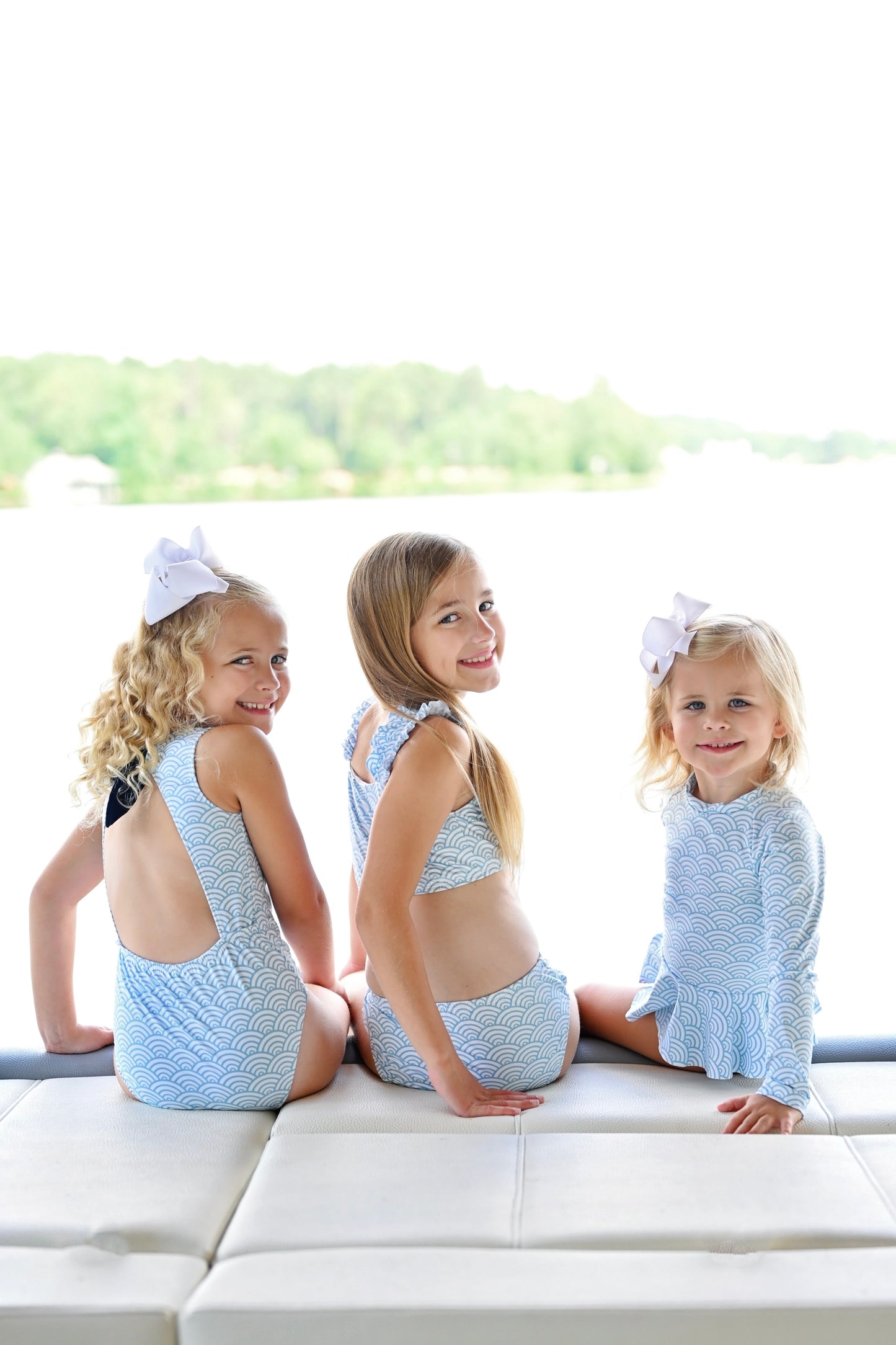 Poppy Peplum Rash Guard Set, Wave Print