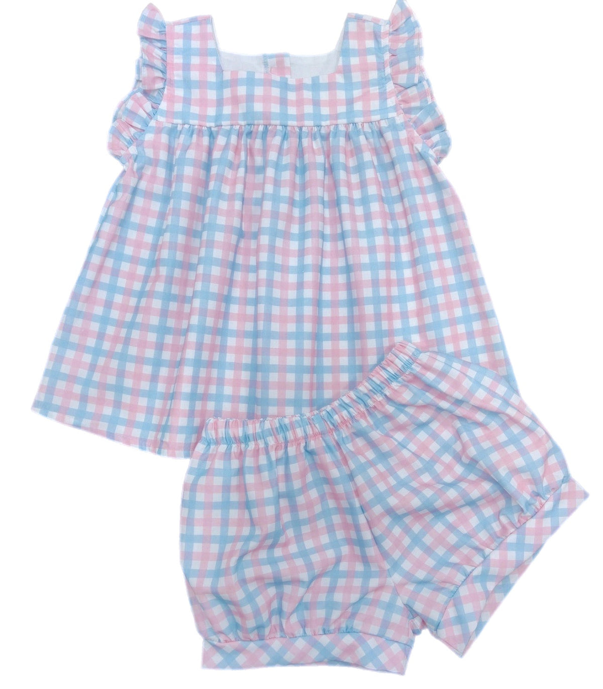 Sage Bloomer/Banded Short Set, Pink and Blue Check