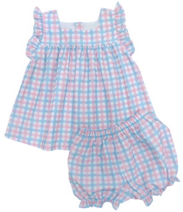 Sage Bloomer/Banded Short Set, Pink and Blue Check