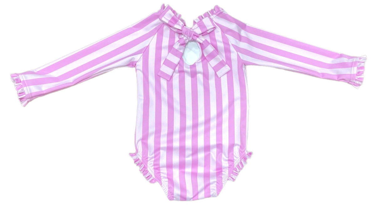 Leighton One Piece Rash Guard Swim, Pink Stripe