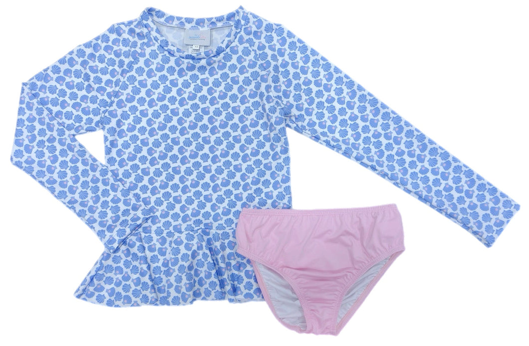 Poppy Peplum Rash Guard Swim Set, Shells