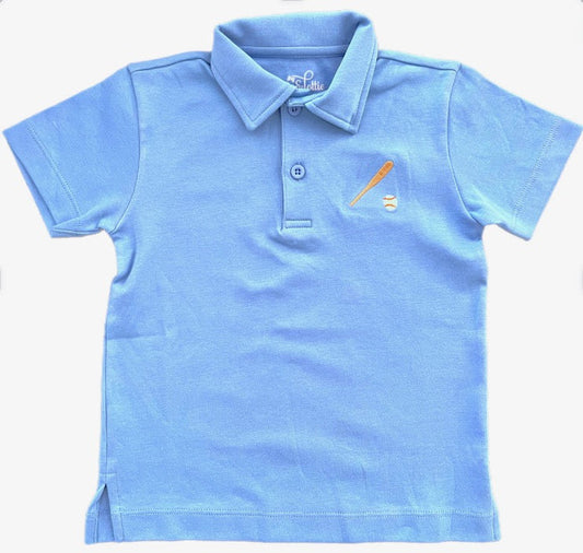 Blue Polo with Baseball, Batter Up (Ready to Ship)