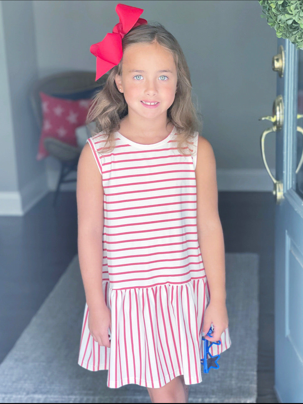 Stella Dress, Red Stripe Knit