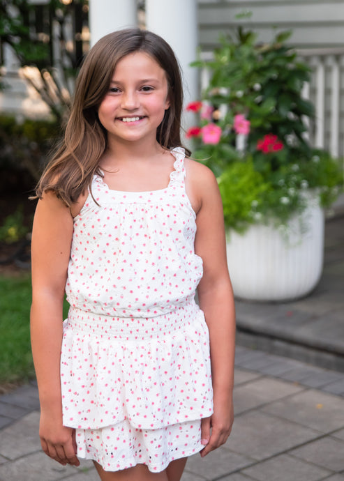 Smocked Skirt BE, Pink Daisy Eyelet