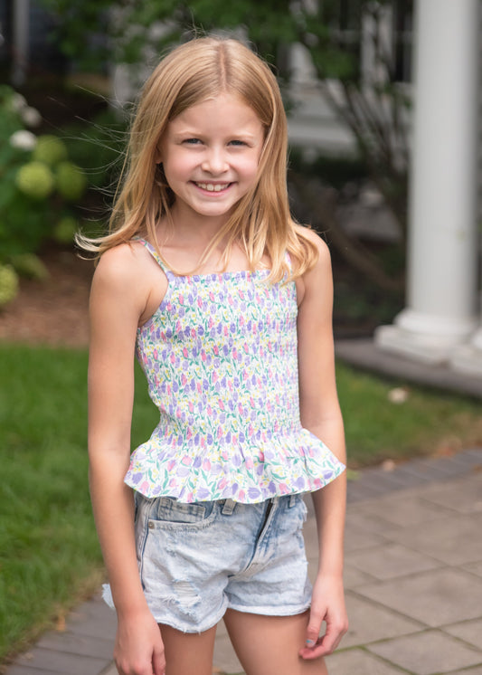 Smocked Strap Top BE, Tulip