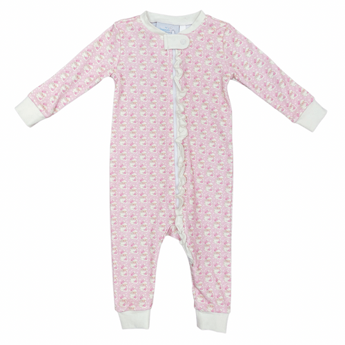 Girls One Piece Zip Up Jammies, Santa (Ready to Ship)
