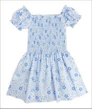 Smocked Short Sleeve Dress, Blue Floral