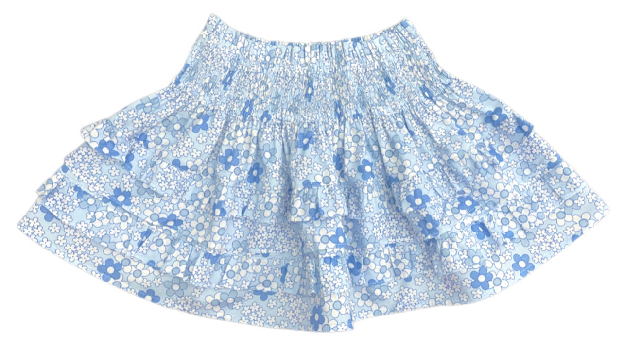 Smocked Ruffle Skirt, Blue Foral