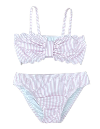 Two-Piece Scalloped Swim, Pink Stripe