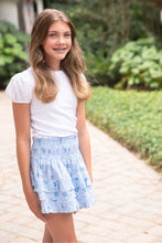 Smocked Ruffle Skirt, Blue Foral