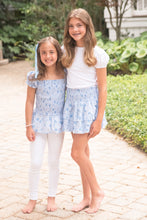 Smocked Ruffle Skirt, Blue Foral