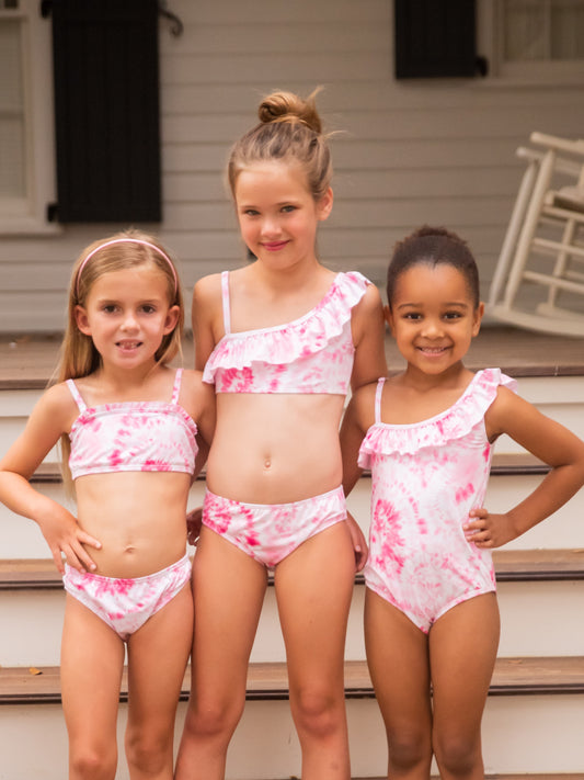 Bandeau Two-Piece Swim, Pink Tie Dye