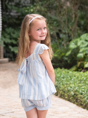 Mary Banded Short Set, Blue Stripe