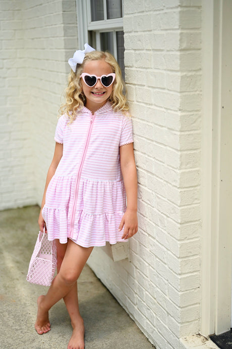 Little Girls Terrycloth Cover Up, Pink Stripe