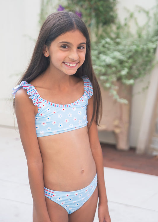Two Piece Ruffle Shoulder Swim BE, Patriotic Daisy