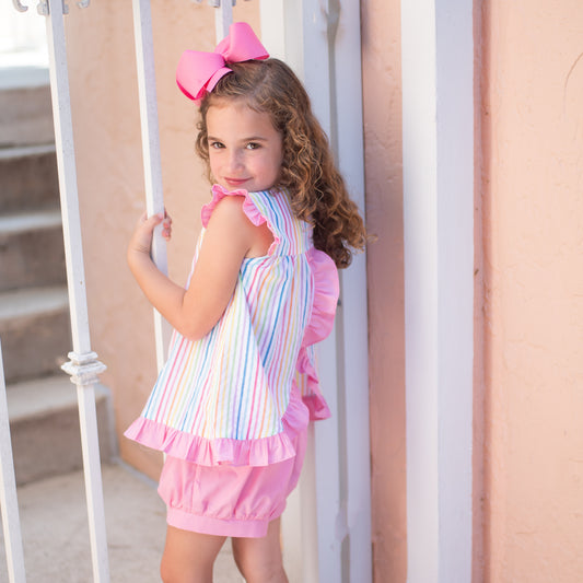 Natalie Bloomer/Banded Short Set, Rainbow Stripe
